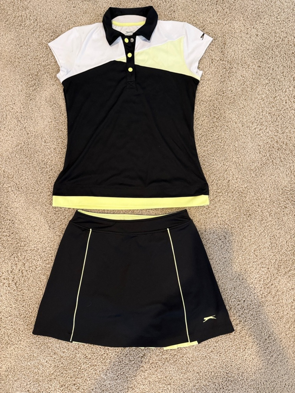 Slazenger Black and Neon Yellow Golf Shirt and Skort